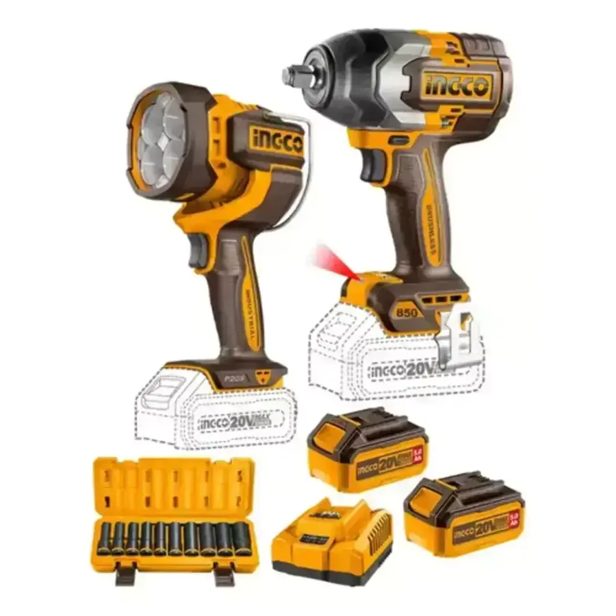 Kit 2 en 1 Ingco - Llave de impacto de 850 nm + Linterna 2000 lumenes
